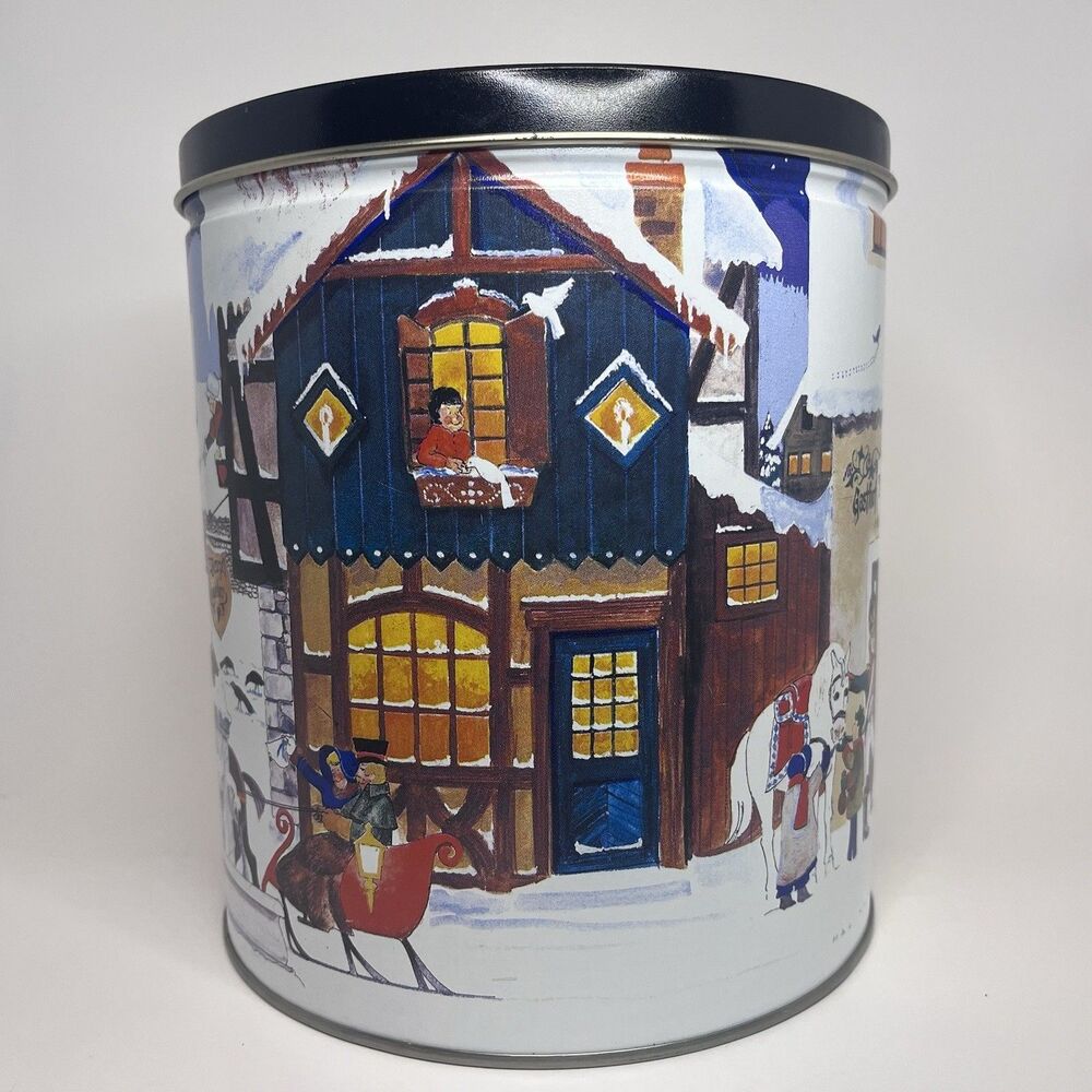 EMPTY POPCORN TIN Winter Village Tin Holiday Storage Decor